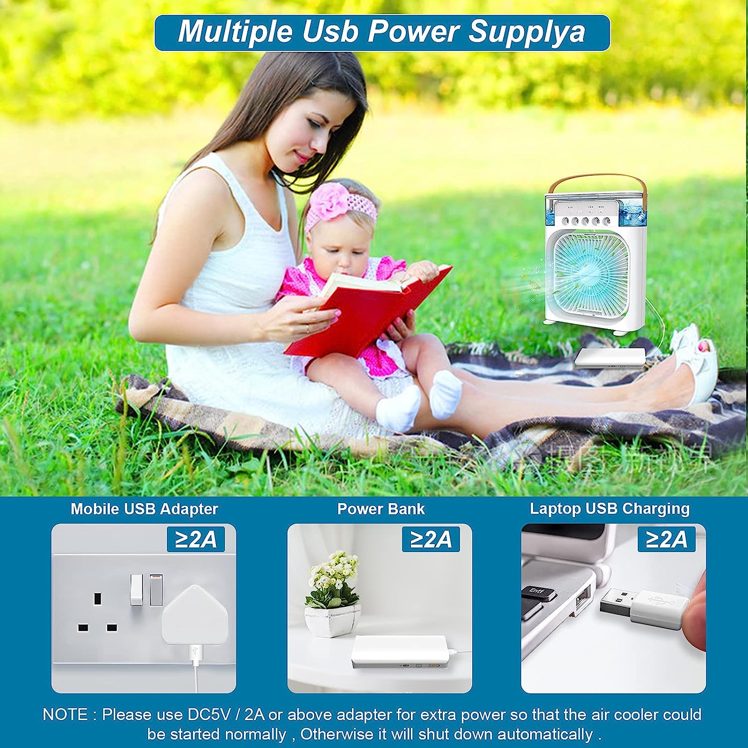 4 in 1 Personal Mini Cooling Fan with Water Mist Spray